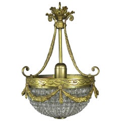 French Bronze and Beaded Ceiling Fixture, circa 1930s