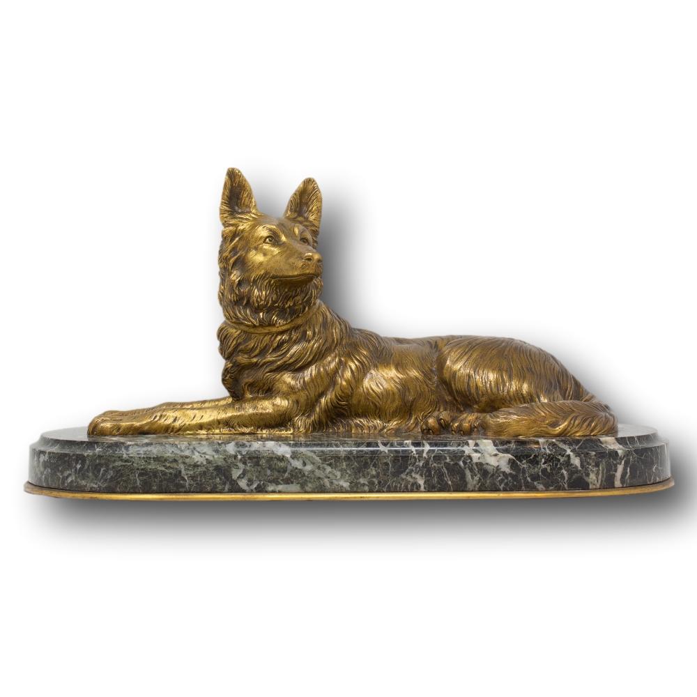 Art Nouveau French Bronze Belgian Shepherd Dog Figure For Sale
