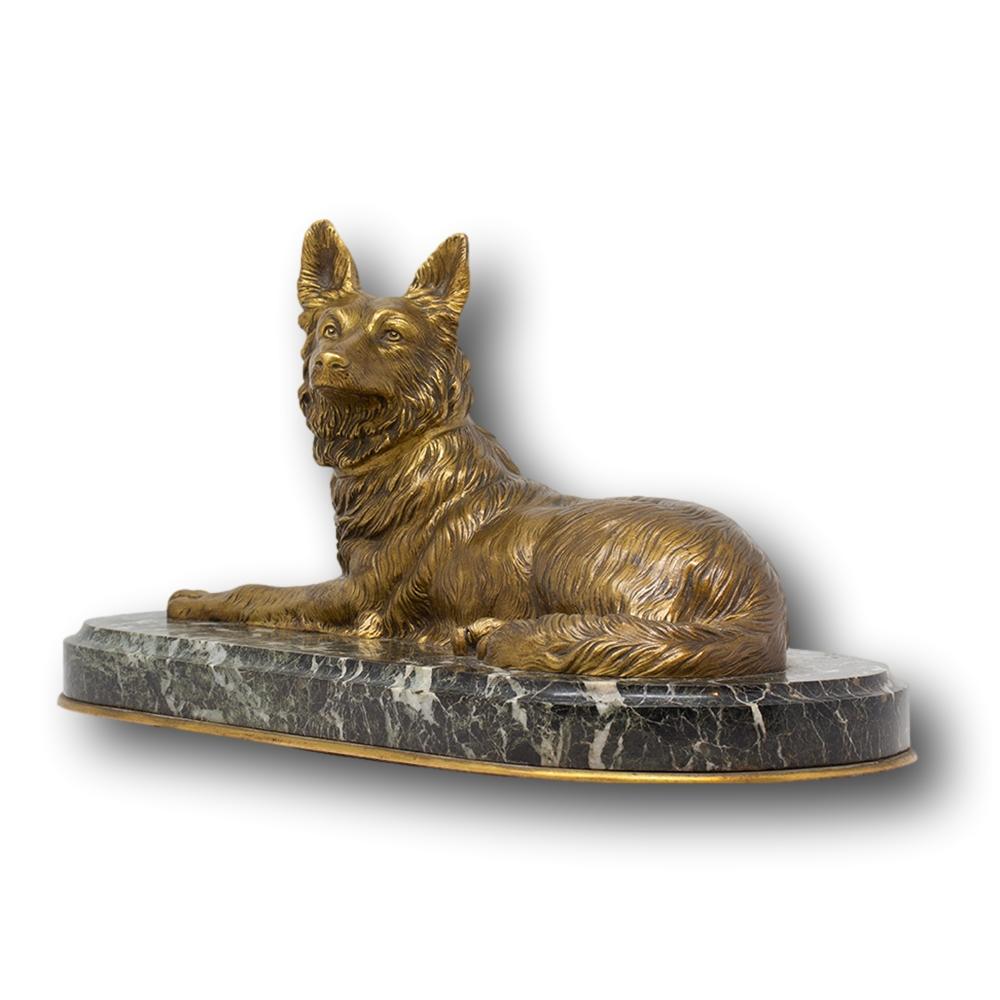Cast French Bronze Belgian Shepherd Dog Figure For Sale