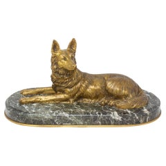 Used French Bronze Belgian Shepherd Dog Figure