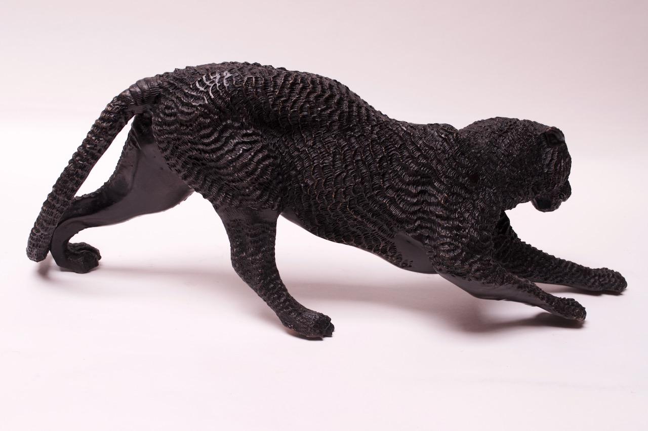 Französische schwarze Panther-Skulptur aus Bronze (Mitte des 20. Jahrhunderts) im Angebot