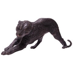 Vintage French Bronze Black Panther Sculpture