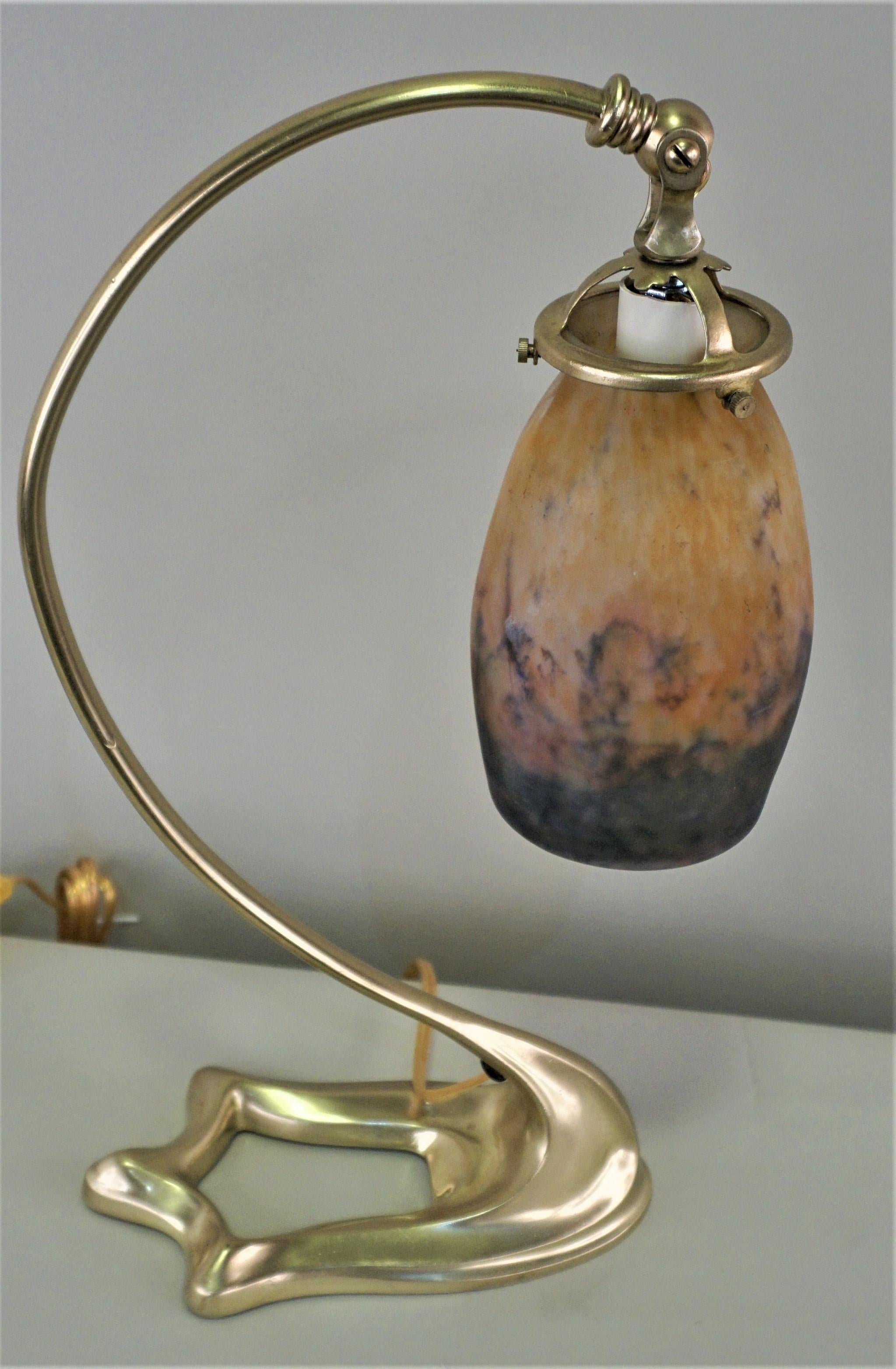 French Bronze Blown glass Table Lamp by Muller Freres 6