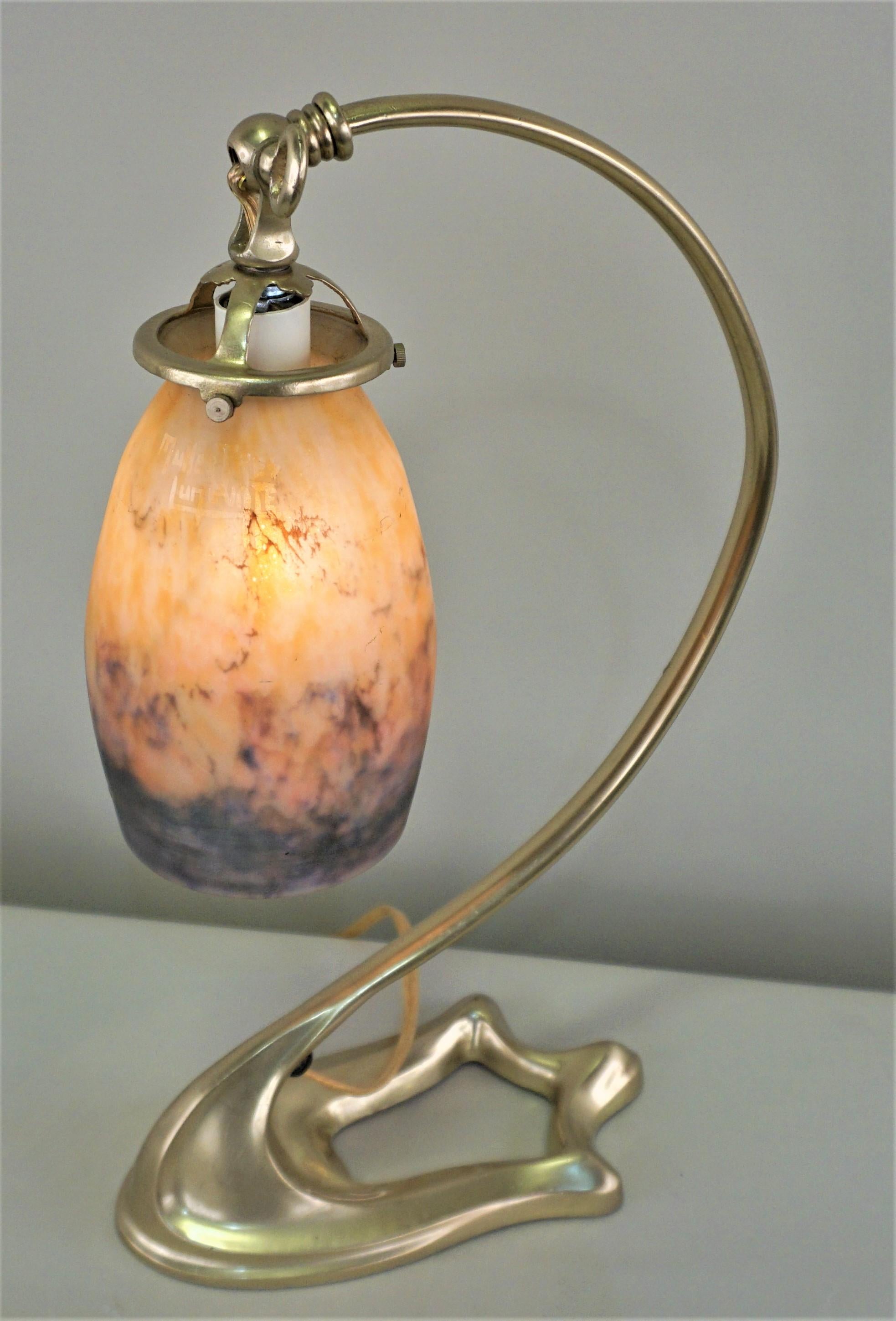 French bronze Table/desk lamp with blown glass shade.