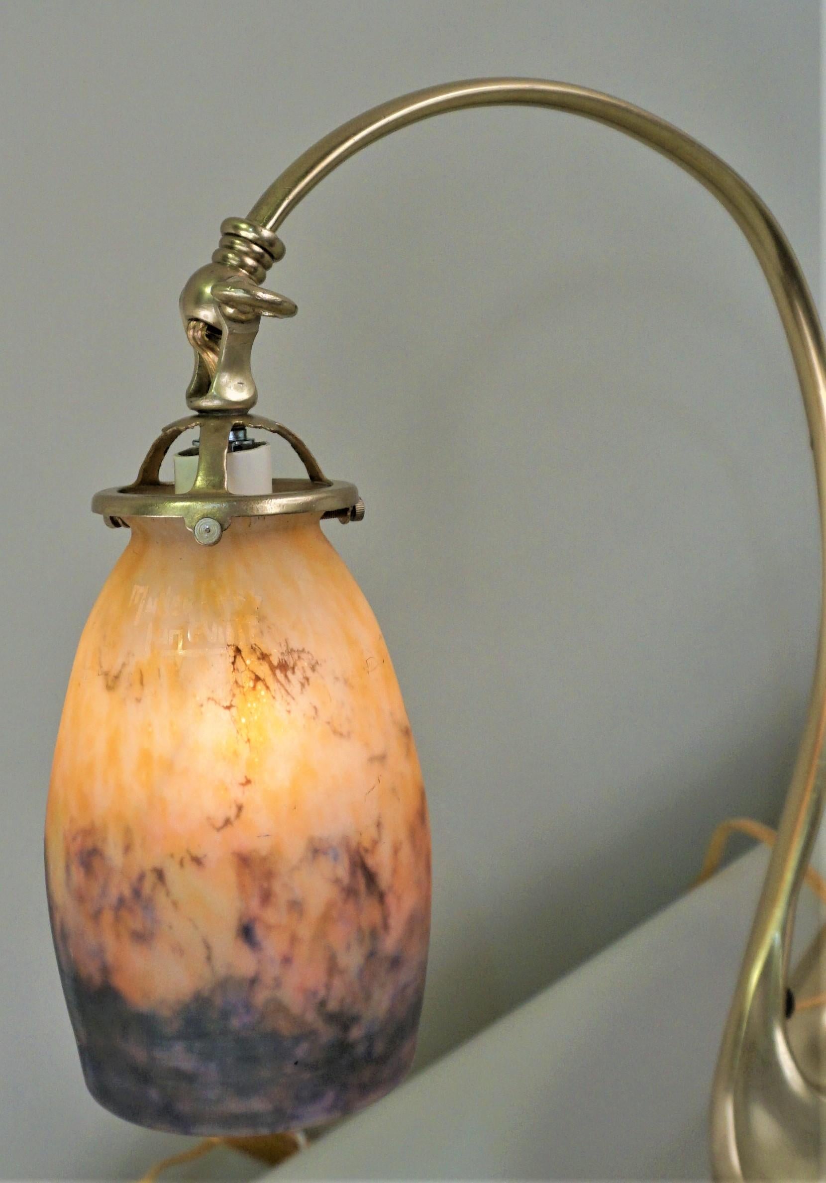 French Bronze Blown glass Table Lamp by Muller Freres In Good Condition In Fairfax, VA