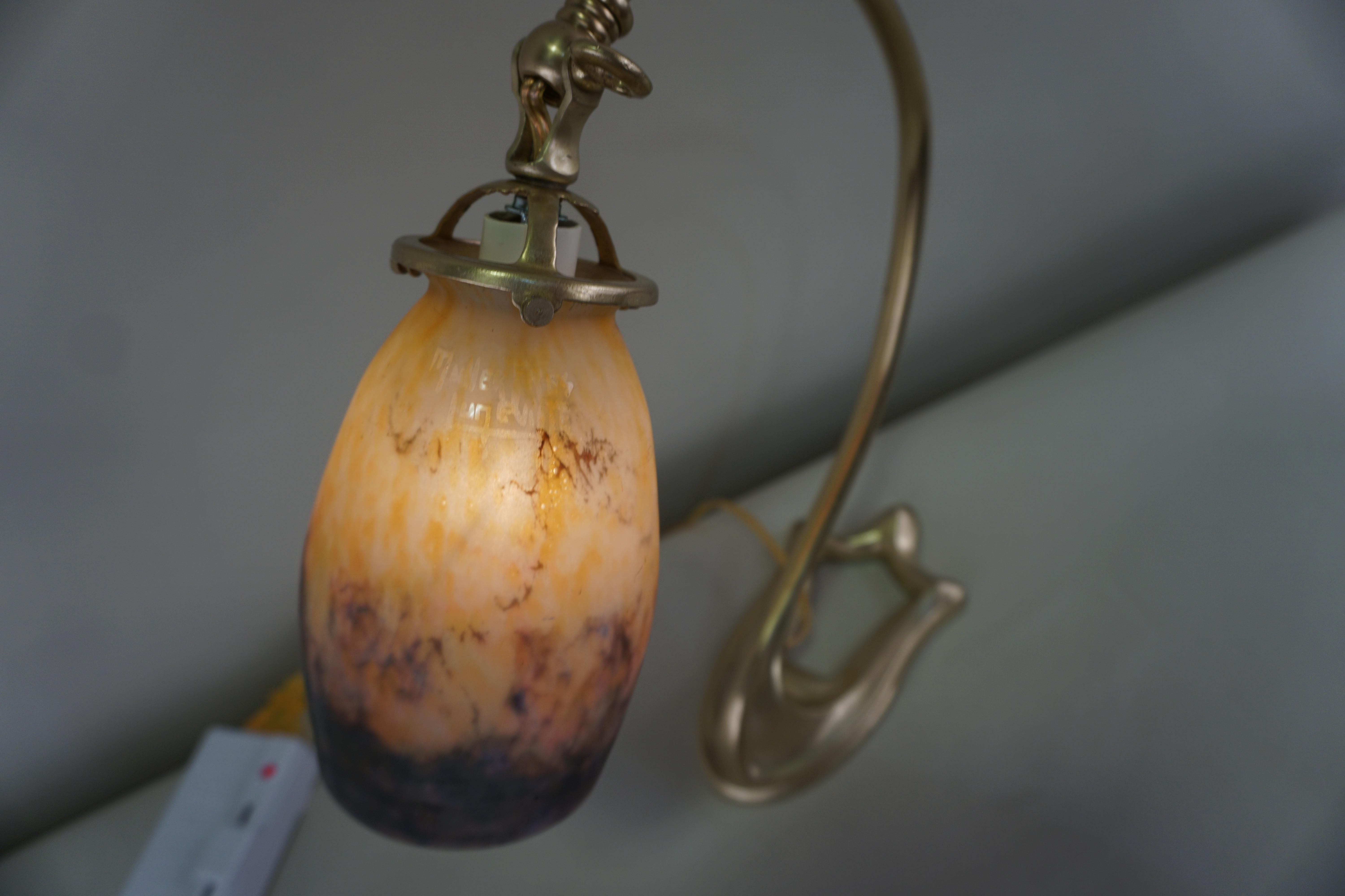 Early 20th Century French Bronze Blown glass Table Lamp by Muller Freres