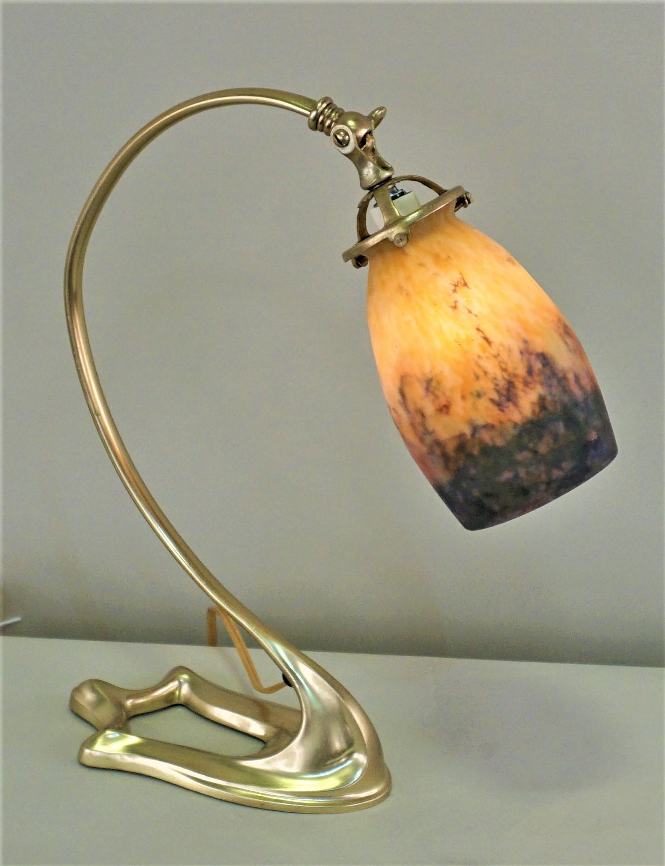French Bronze Blown glass Table Lamp by Muller Freres 2