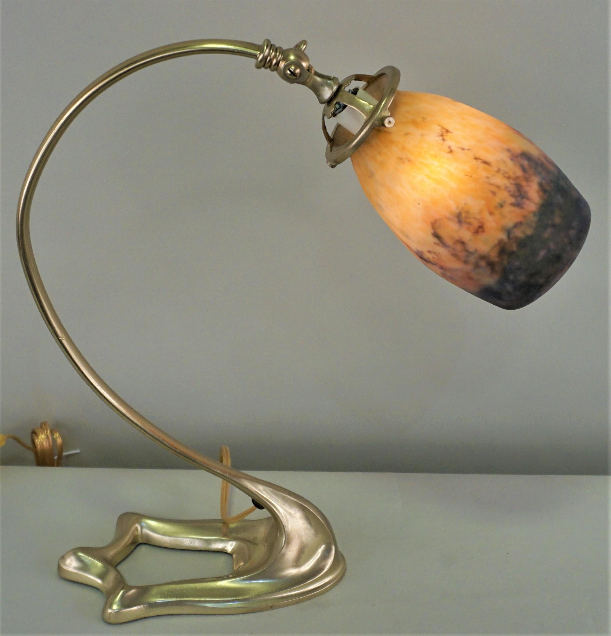 French Bronze Blown glass Table Lamp by Muller Freres 4