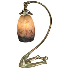 French Bronze Blown glass Table Lamp by Muller Freres