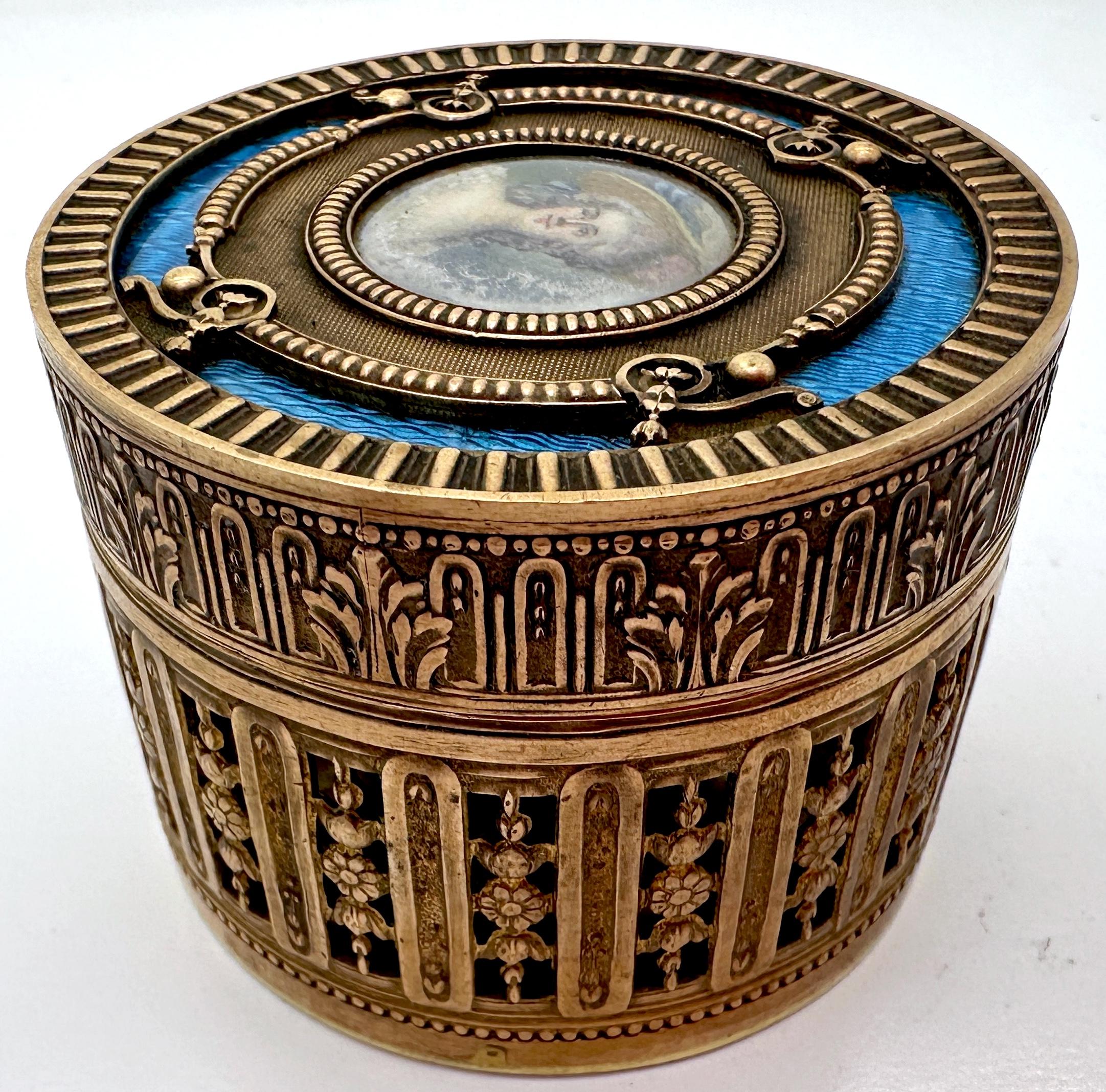 Französische Bronze & blaue Guilloche-Emaille-Porträtbox - gestempelt 'Frankreich im Angebot 2
