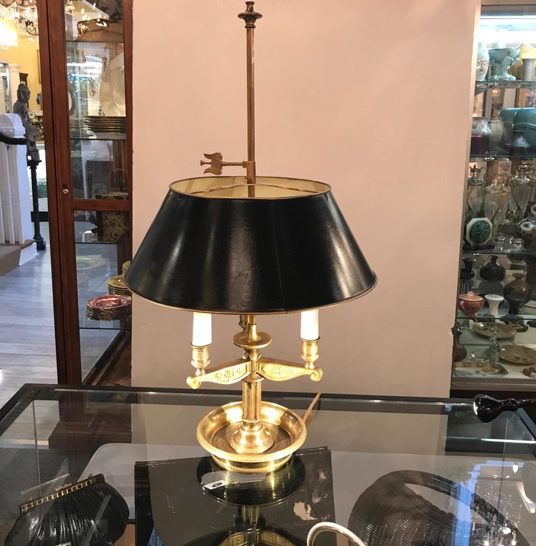 French Bronze Bouillotte Lamp with Black Tole Shade, circa 1920 at 1stDibs