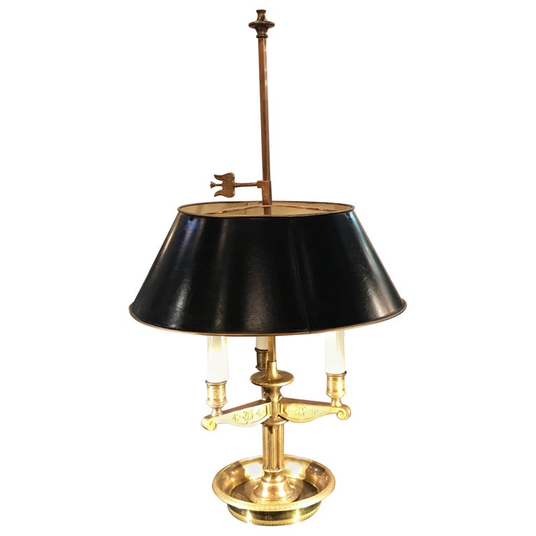 French Bronze Bouillotte Lamp with Black Tole Shade For Sale at 1stDibs