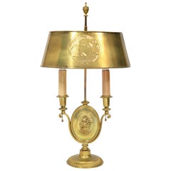 French Bronze Bouillotte Table Lamp with Caravel Ship Reliefs Early 20th Century