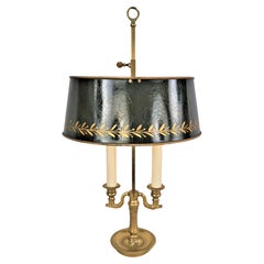 French Bronze Bouillotte Table Lamp with Tole Lampshade French Bronze Bouillotte Table Lamp with Tole Lampshade