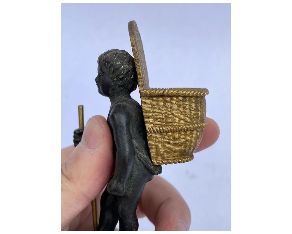 French Bronze Boy Ormolu Match Holder Rouge Marble For Sale 7