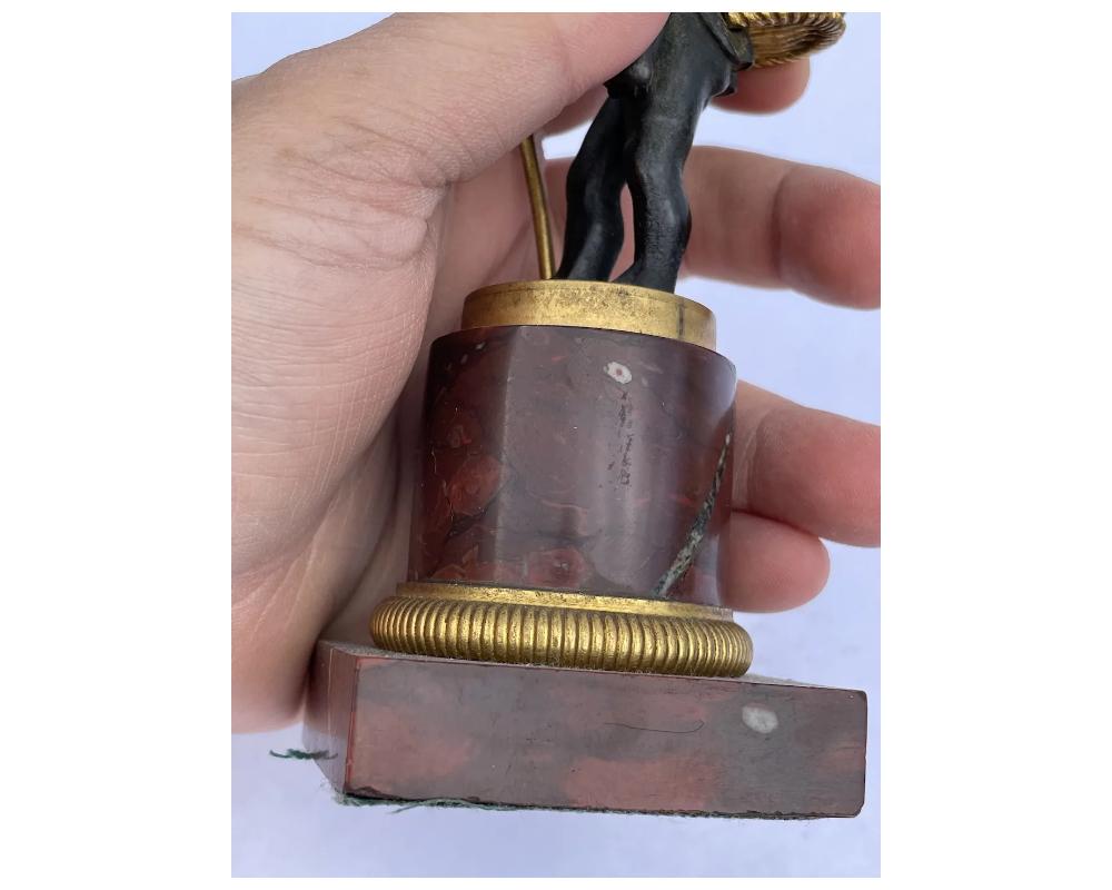 French Bronze Boy Ormolu Match Holder Rouge Marble For Sale 8