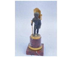 French Bronze Boy Ormolu Match Holder Rouge Marble