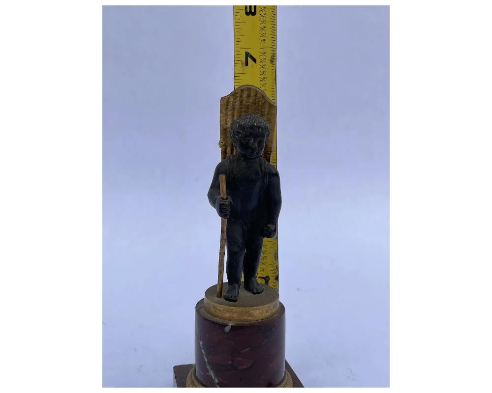 French Bronze Boy Ormolu Match Holder Rouge Marble In Good Condition For Sale In New York, NY