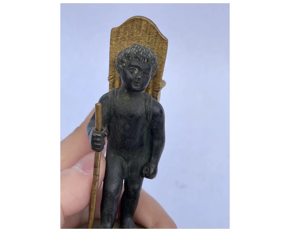 French Bronze Boy Ormolu Match Holder Rouge Marble For Sale 4