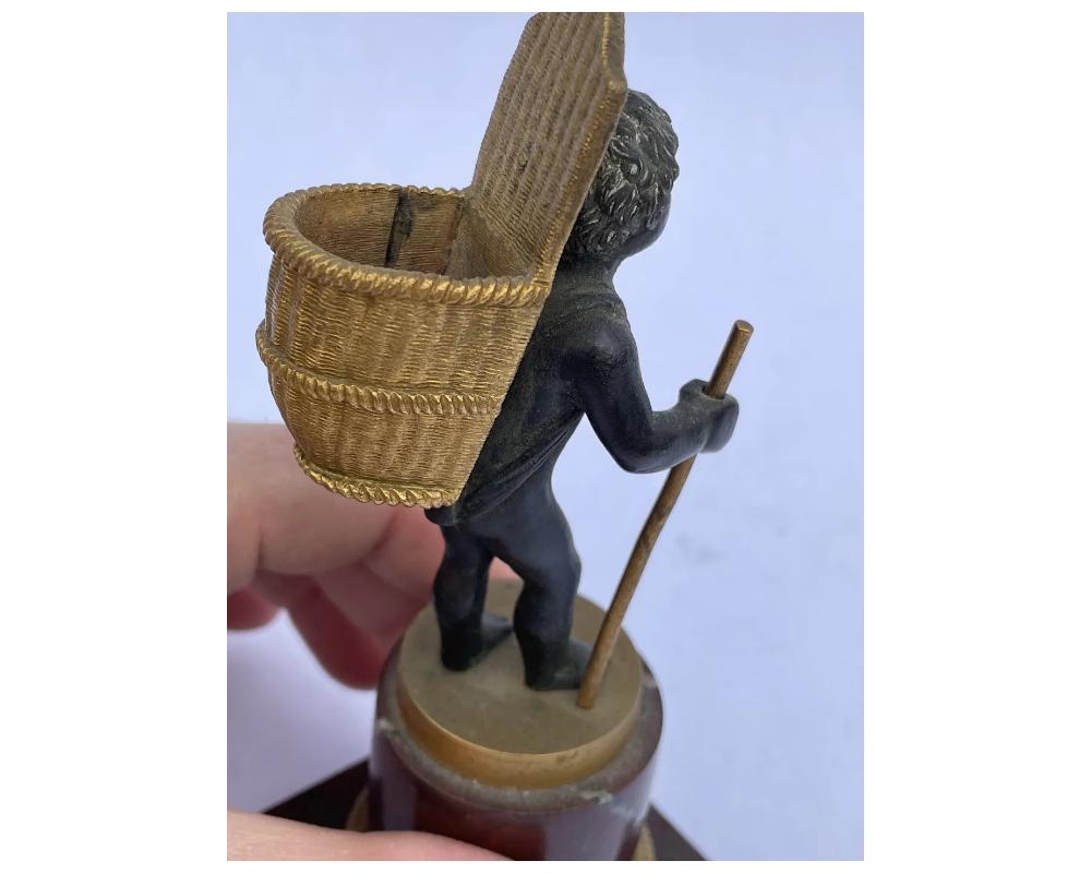 French Bronze Boy Ormolu Match Holder Rouge Marble For Sale 5