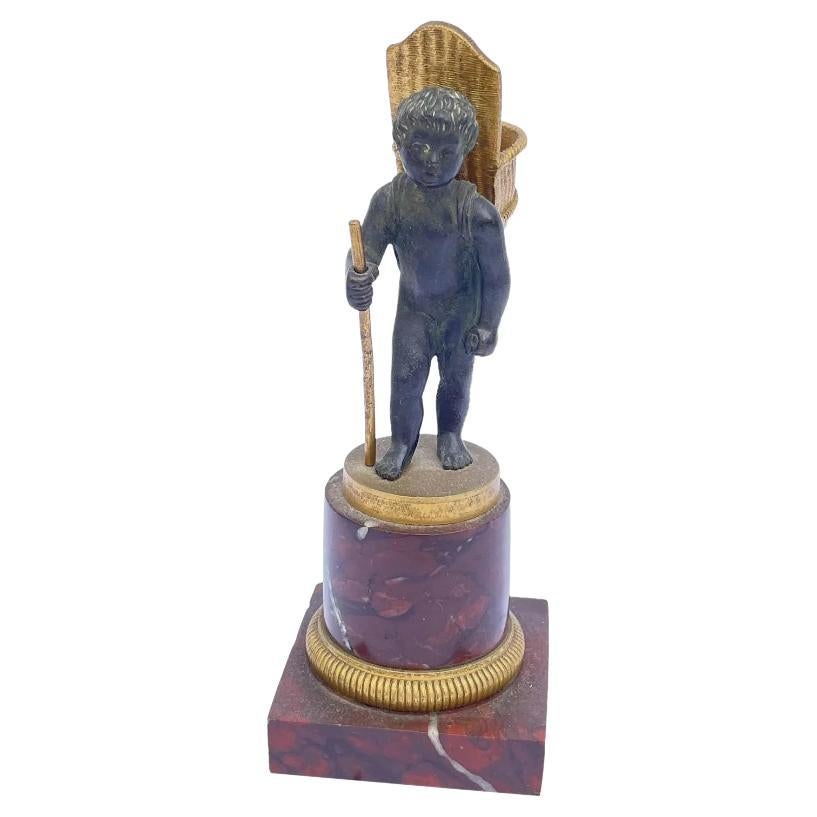 French Bronze Boy Ormolu Match Holder Rouge Marble