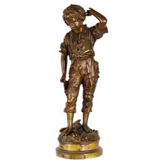 Bronze français, sculpture de garçon, Charles Anfrie, 19e siècle