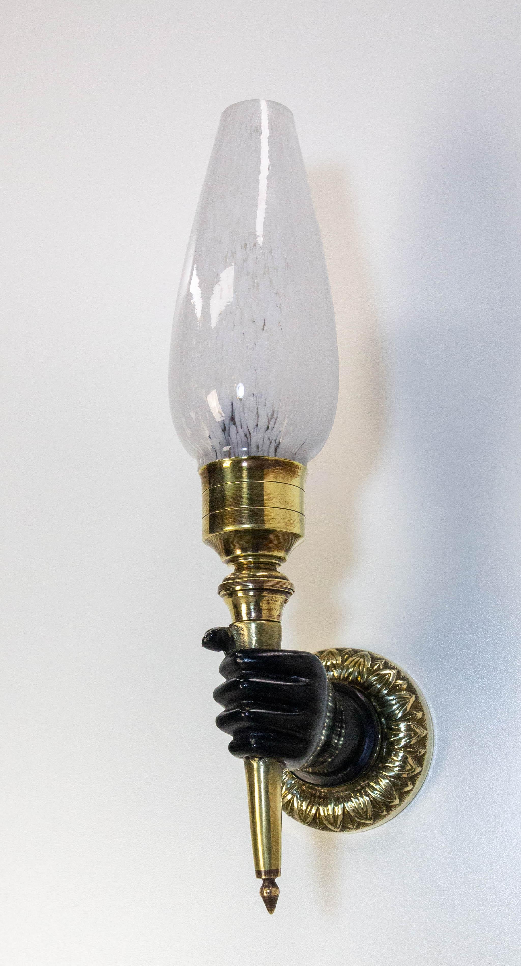 French Bronze Brass & Clichy Glass Louis XVI Style André Arbus Sconce In Good Condition For Sale In Labrit, Landes