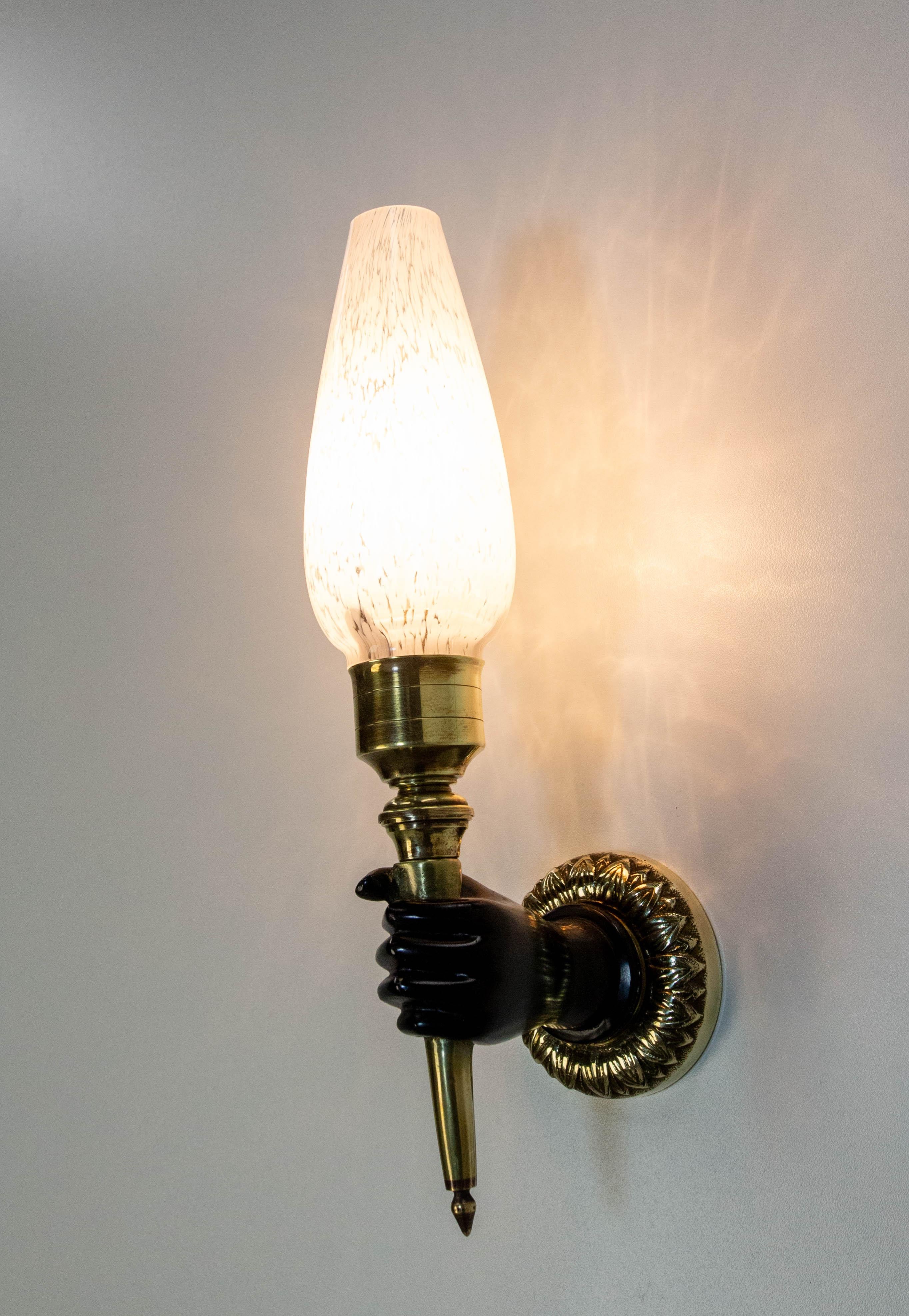 French Bronze Brass & Clichy Glass Louis XVI Style André Arbus Sconce For Sale 2