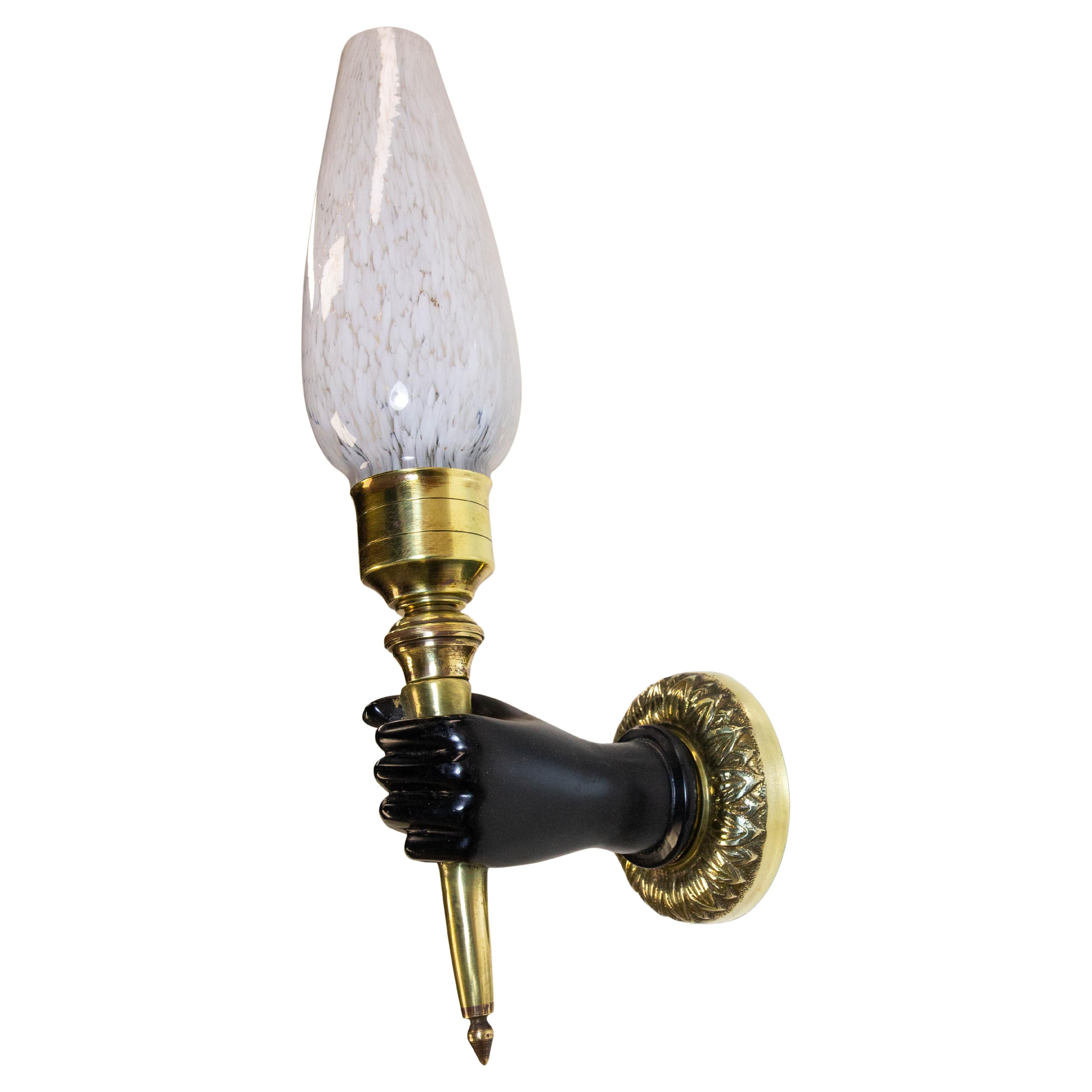 French Bronze Brass 
Clichy Glass Louis XVI Style André Arbus Sconce For Sale