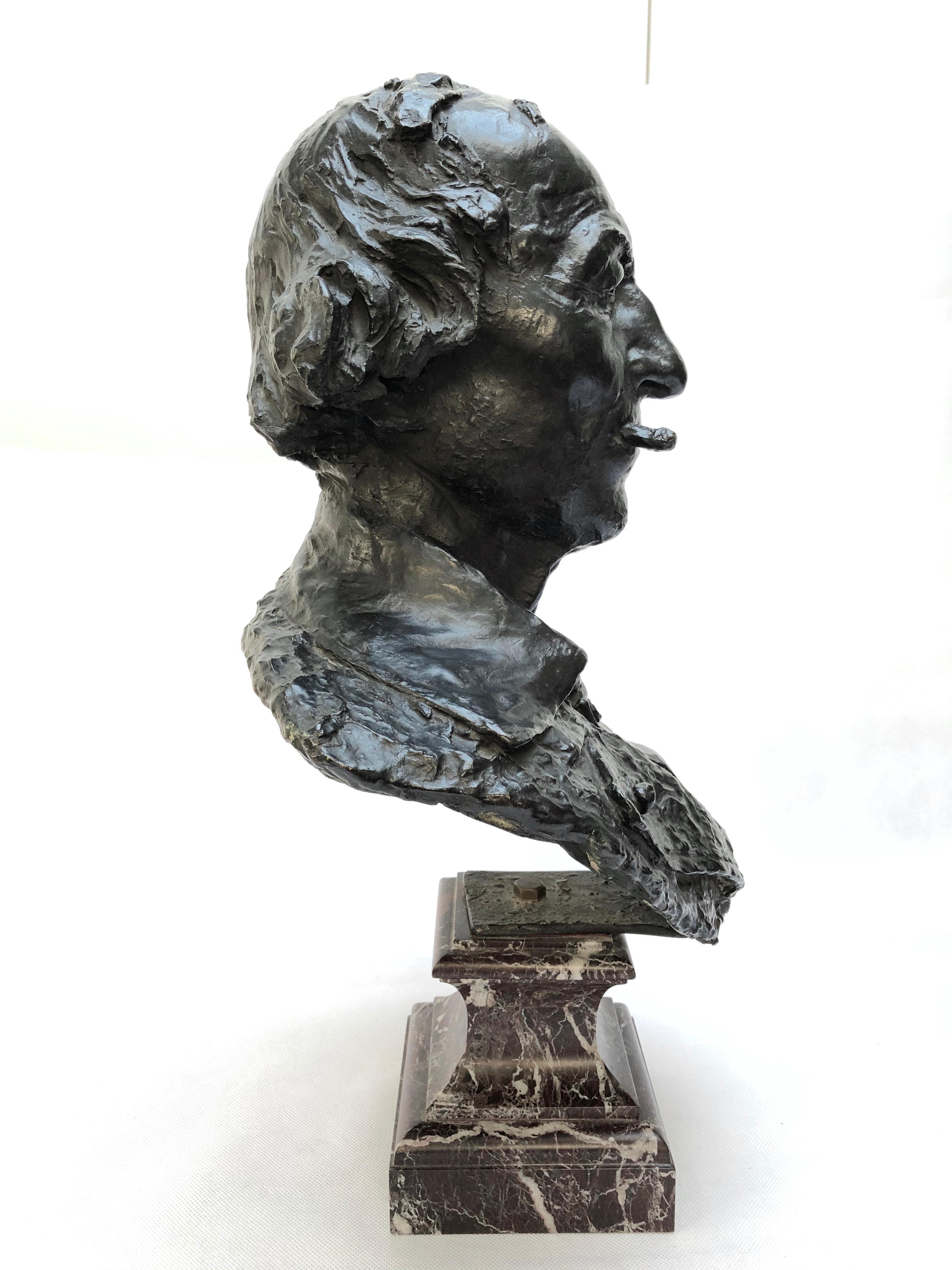 Cast French Bronze Bust by Jean-Baptiste Carpeaux, Known as “Le Fumeur”, Dated 1869