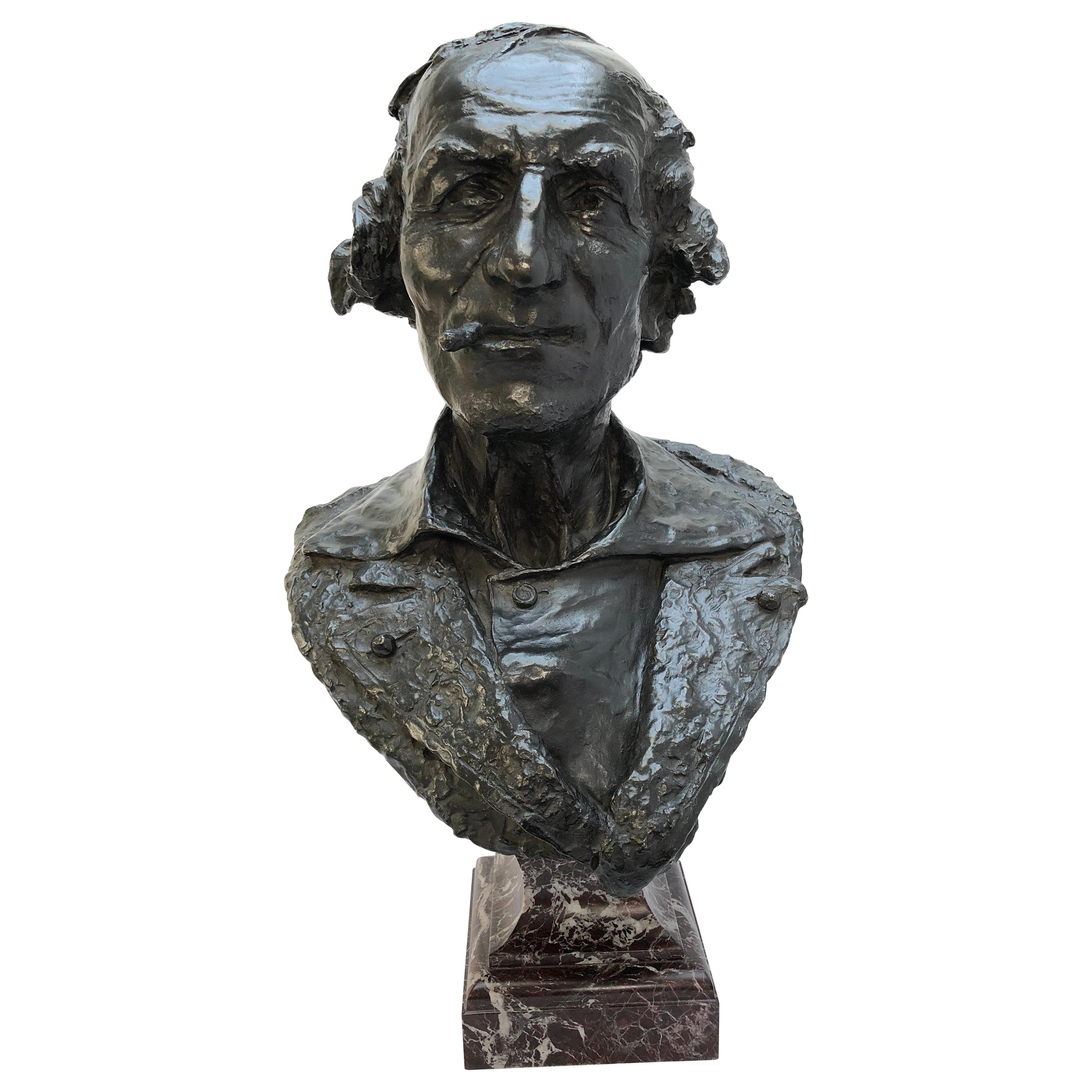 French Bronze Bust by Jean-Baptiste Carpeaux, Known as “Le Fumeur”, Dated 1869