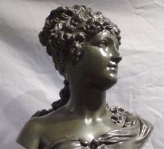 French Bronze Bust of a Classical Maiden on Reeded Marble Base