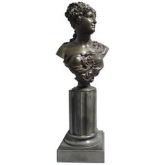 French Bronze Bust of a Classical Maiden on Reeded Marble Base