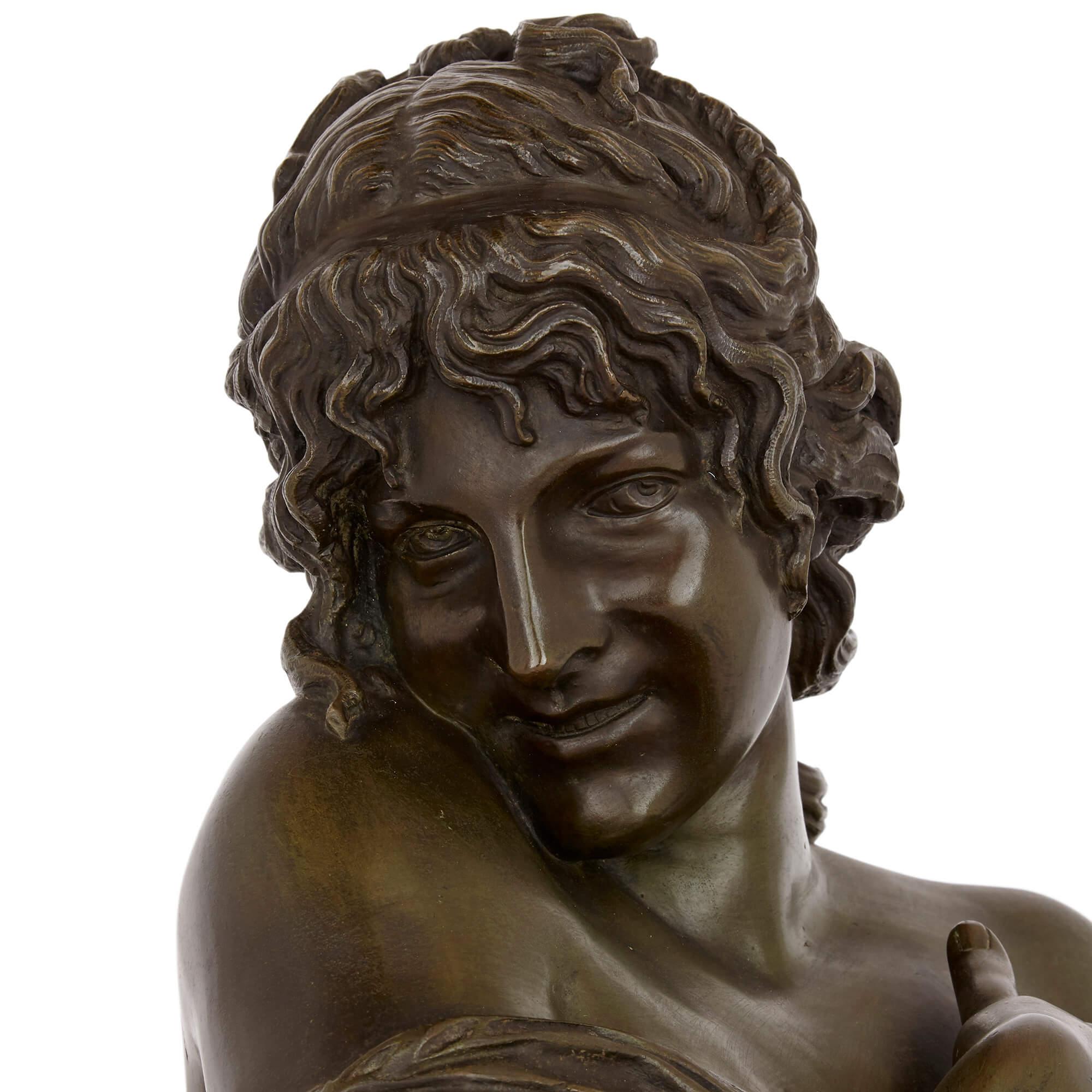 Patinated French bronze bust of a woman after Jean-Antoine Houdon For Sale