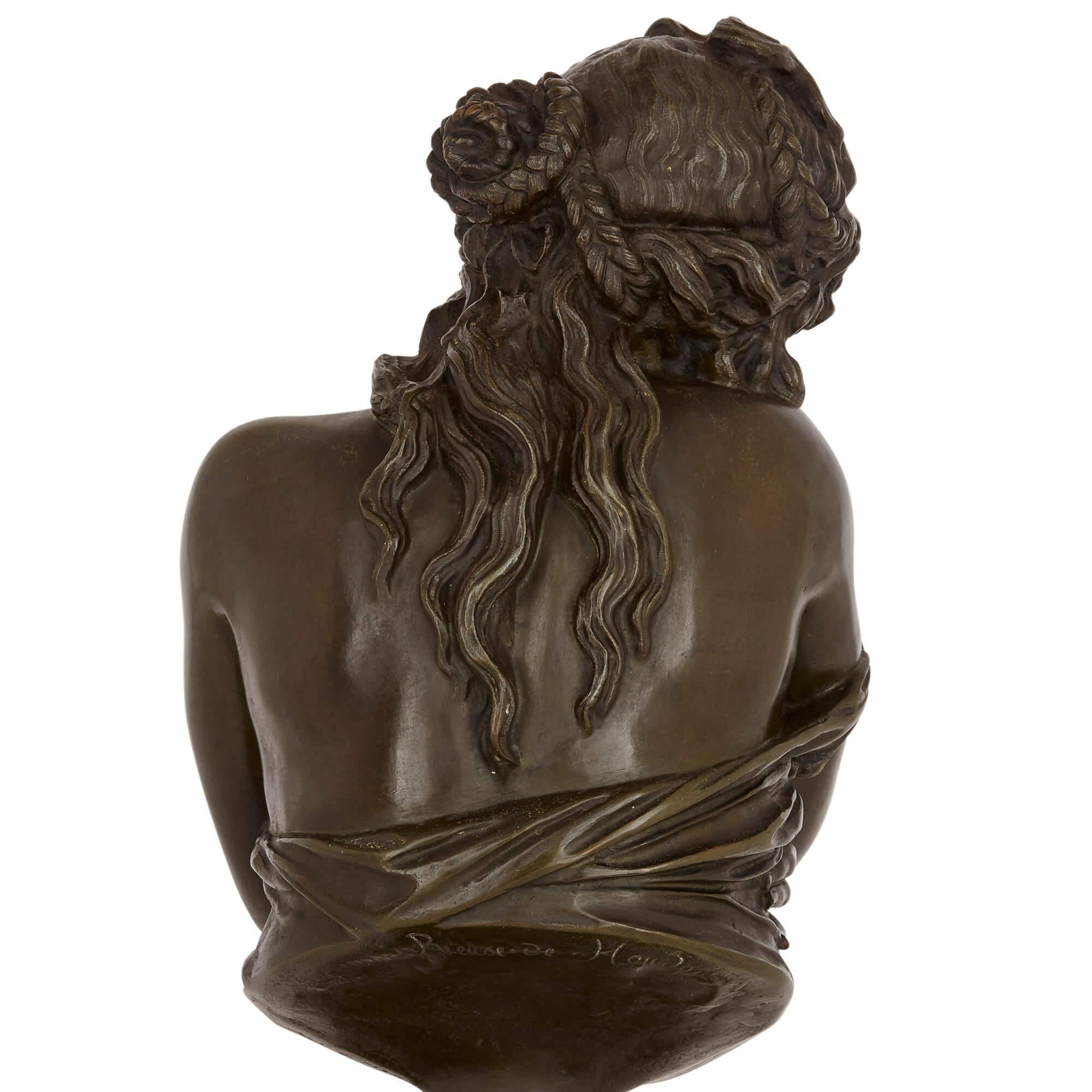 19th Century French bronze bust of a woman after Jean-Antoine Houdon For Sale