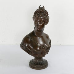 French Bronze Bust of Diana After 18th Century Sculptor Houdon, Marked Susse