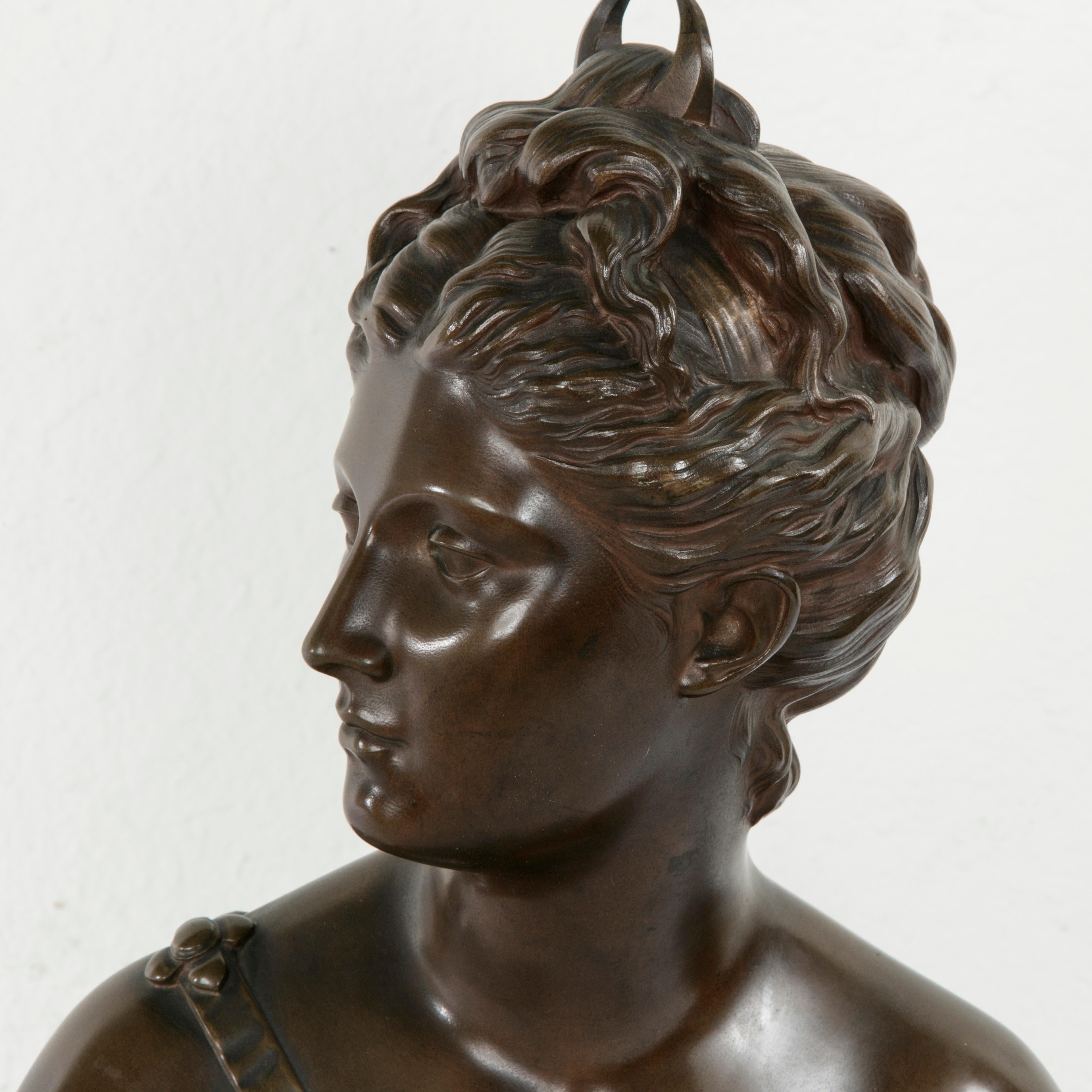 French Bronze Bust of Diana After 18th Century Sculptor Houdon, Marked Susse In Good Condition In Fayetteville, AR