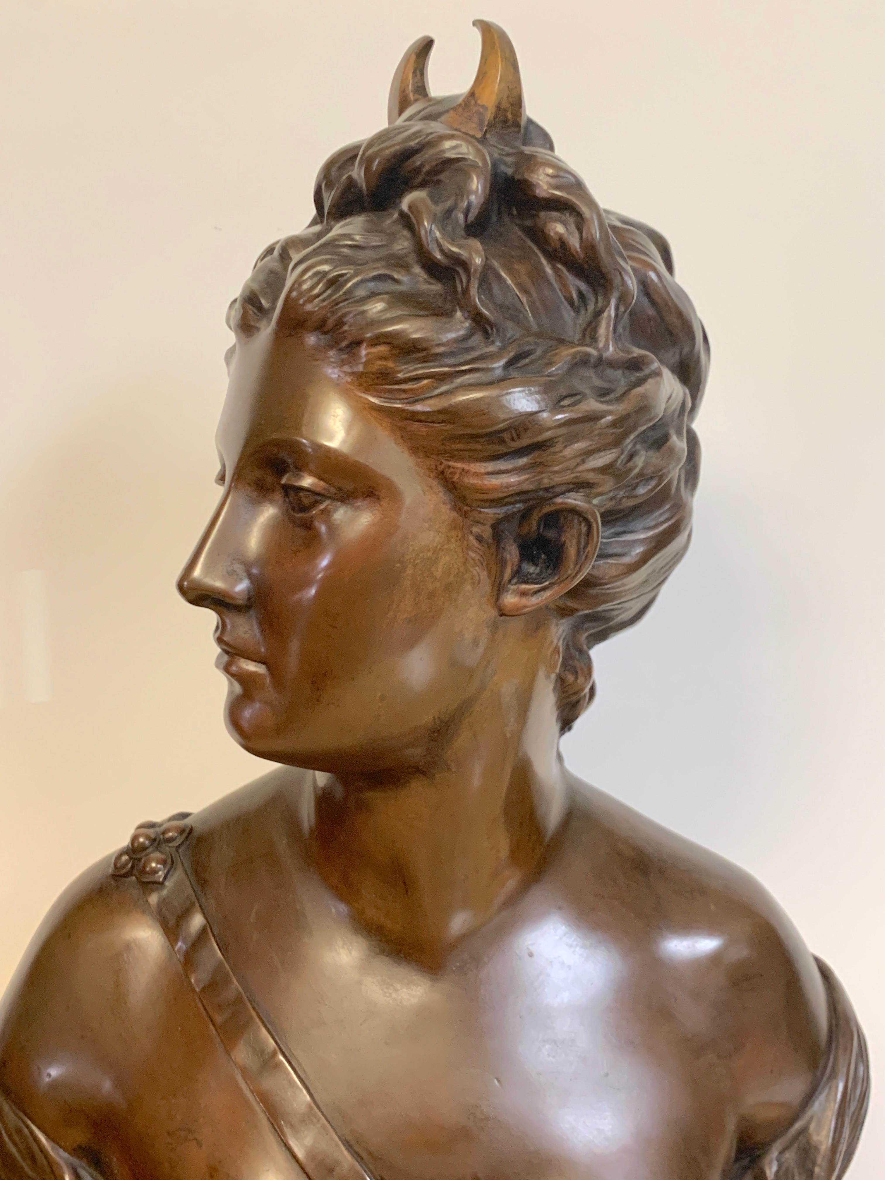 Louis XVI French Bronze Bust of Diana the Huntress, after Houdon, by Susse Frère Foundry
