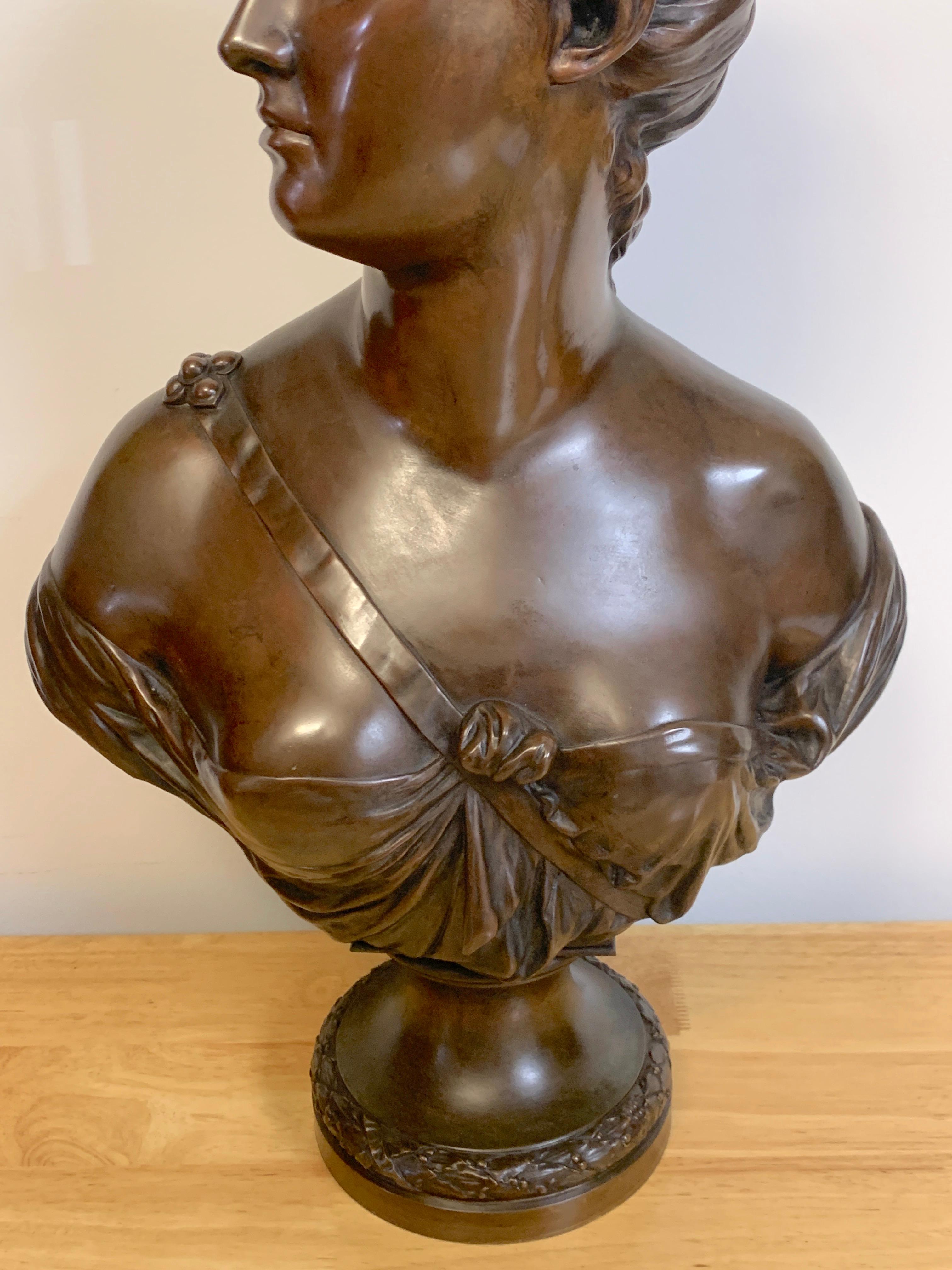 19th Century French Bronze Bust of Diana the Huntress, after Houdon, by Susse Frère Foundry