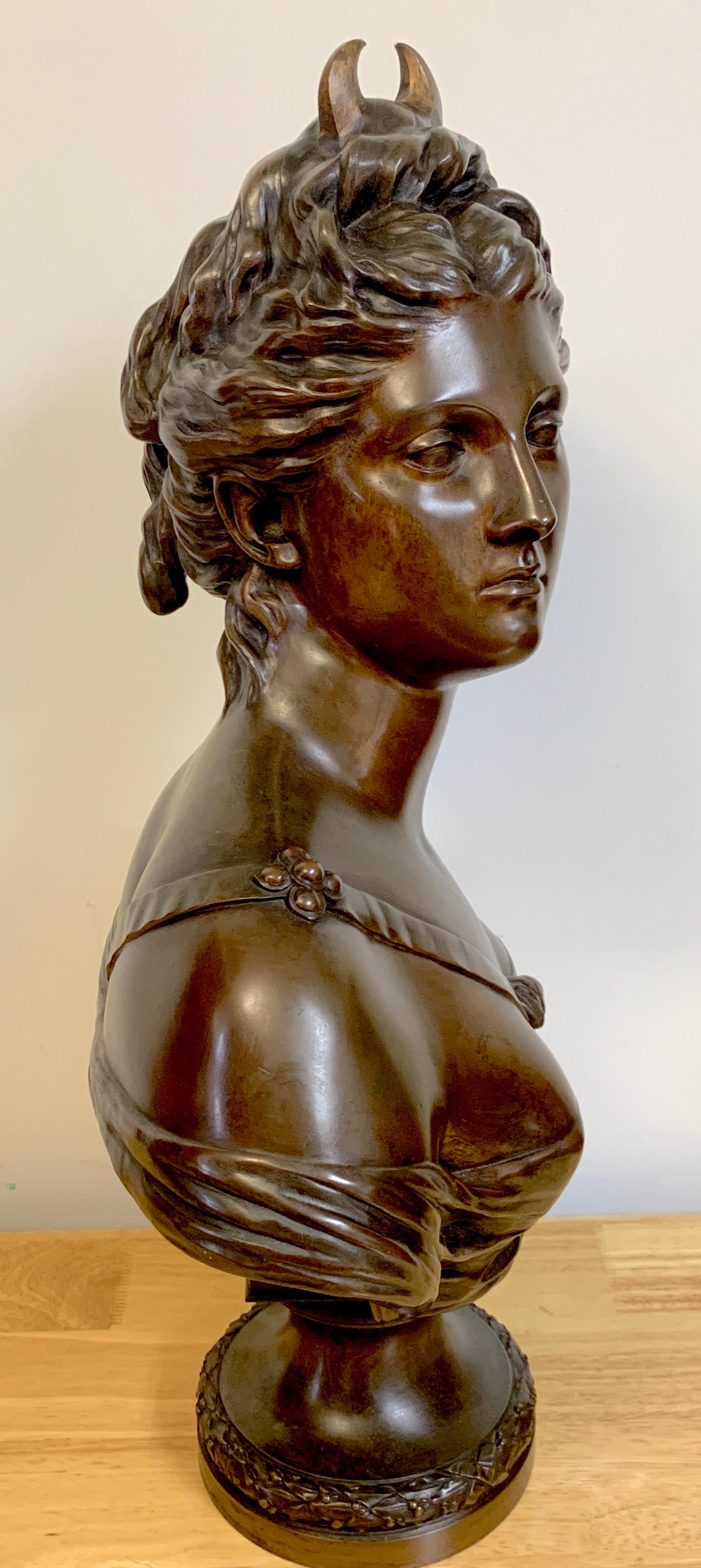 French Bronze Bust of Diana the Huntress, after Houdon, by Susse Frère Foundry 1