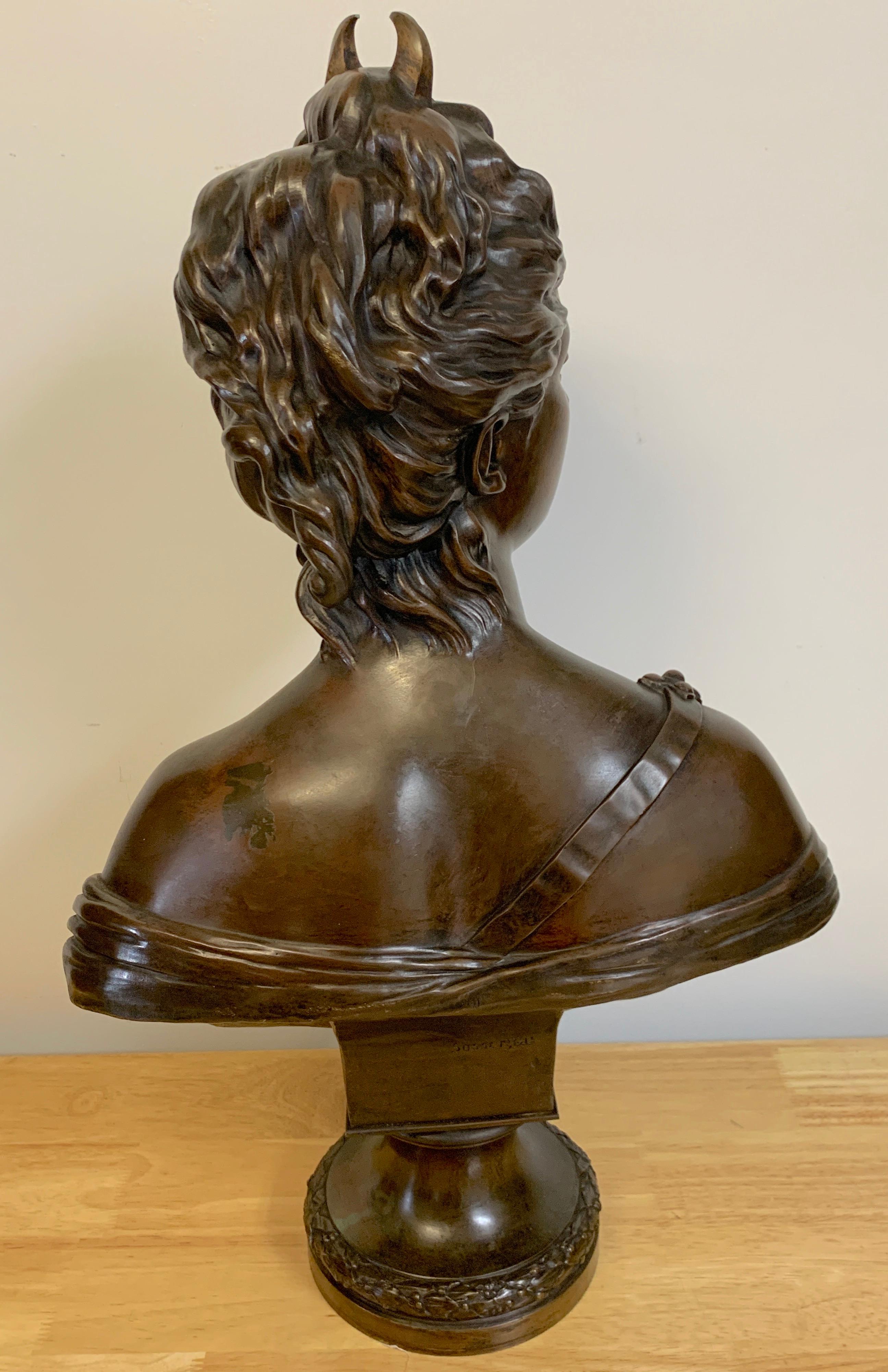 French Bronze Bust of Diana the Huntress, after Houdon, by Susse Frère Foundry 2