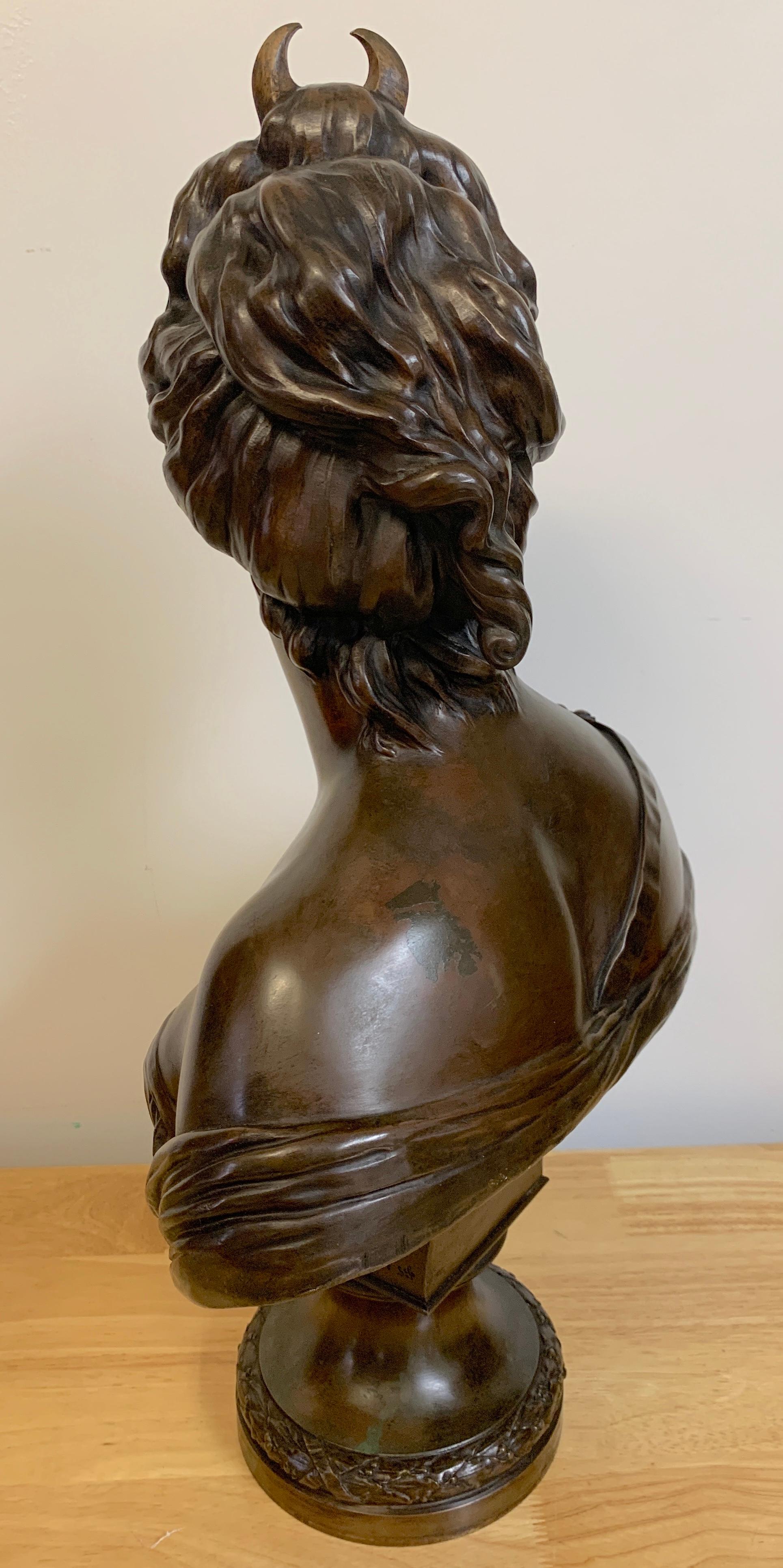 French Bronze Bust of Diana the Huntress, after Houdon, by Susse Frère Foundry 3