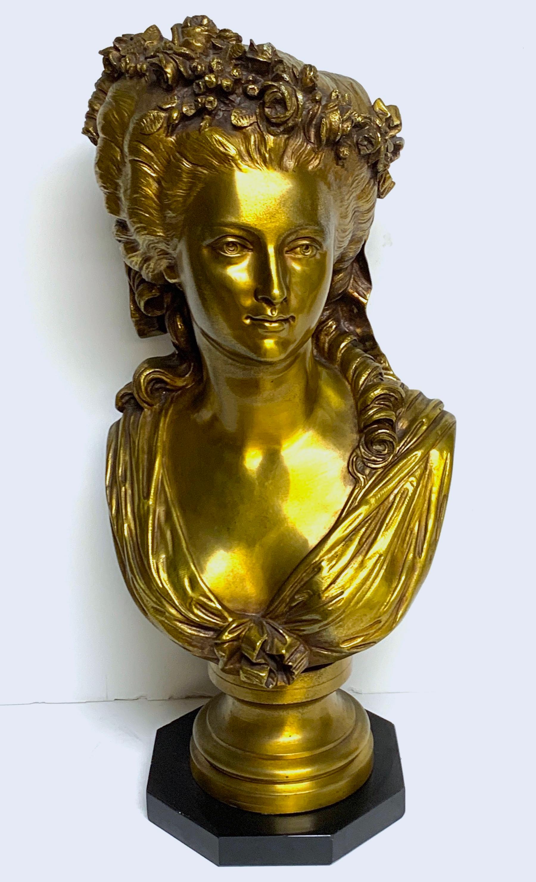 High Victorian French Bronze Bust of Marie Antoinette by P. Baur & Jean Jules Salmson, 1873