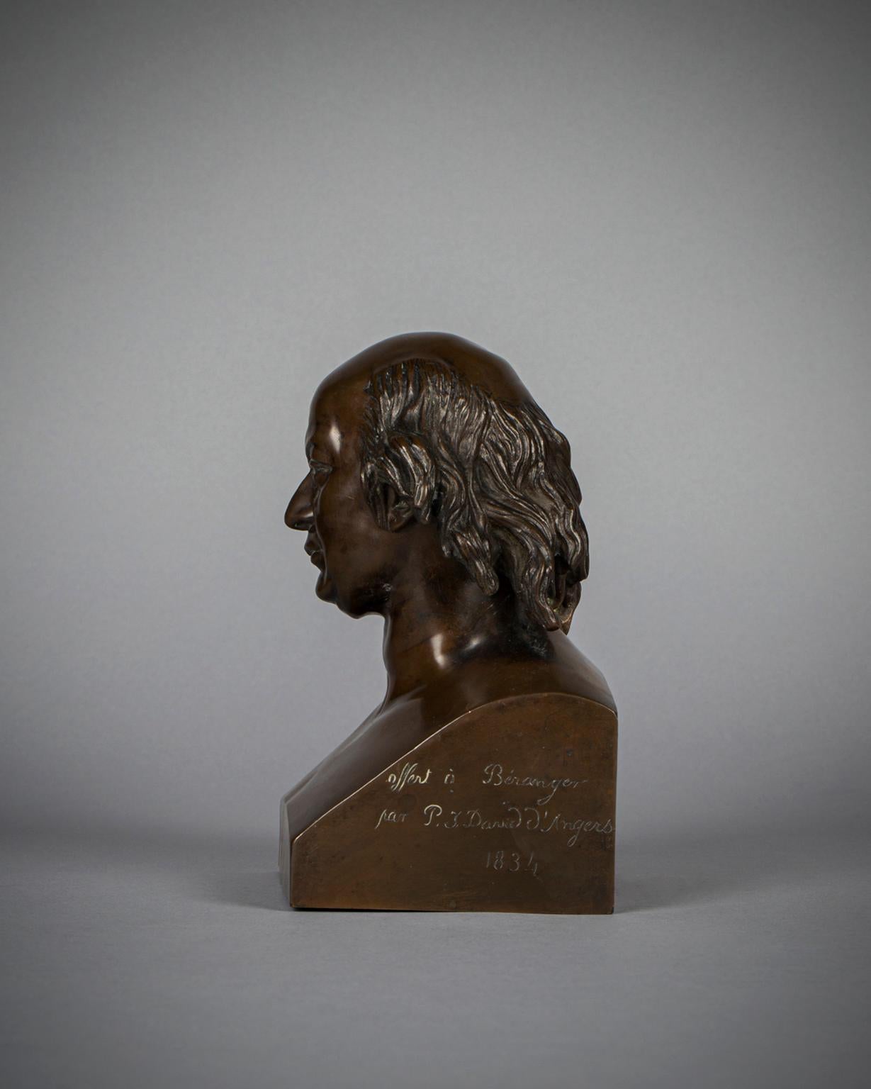 Busto in bronzo francese di Pierre-Jean de Béranger, datato 1834 In condizioni ottime in vendita a New York, NY