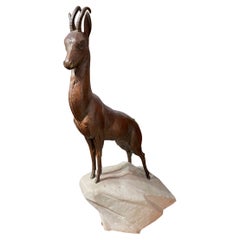 Sculpture rare d'Ibex en bronze français d'Andr Vincent Becquerel