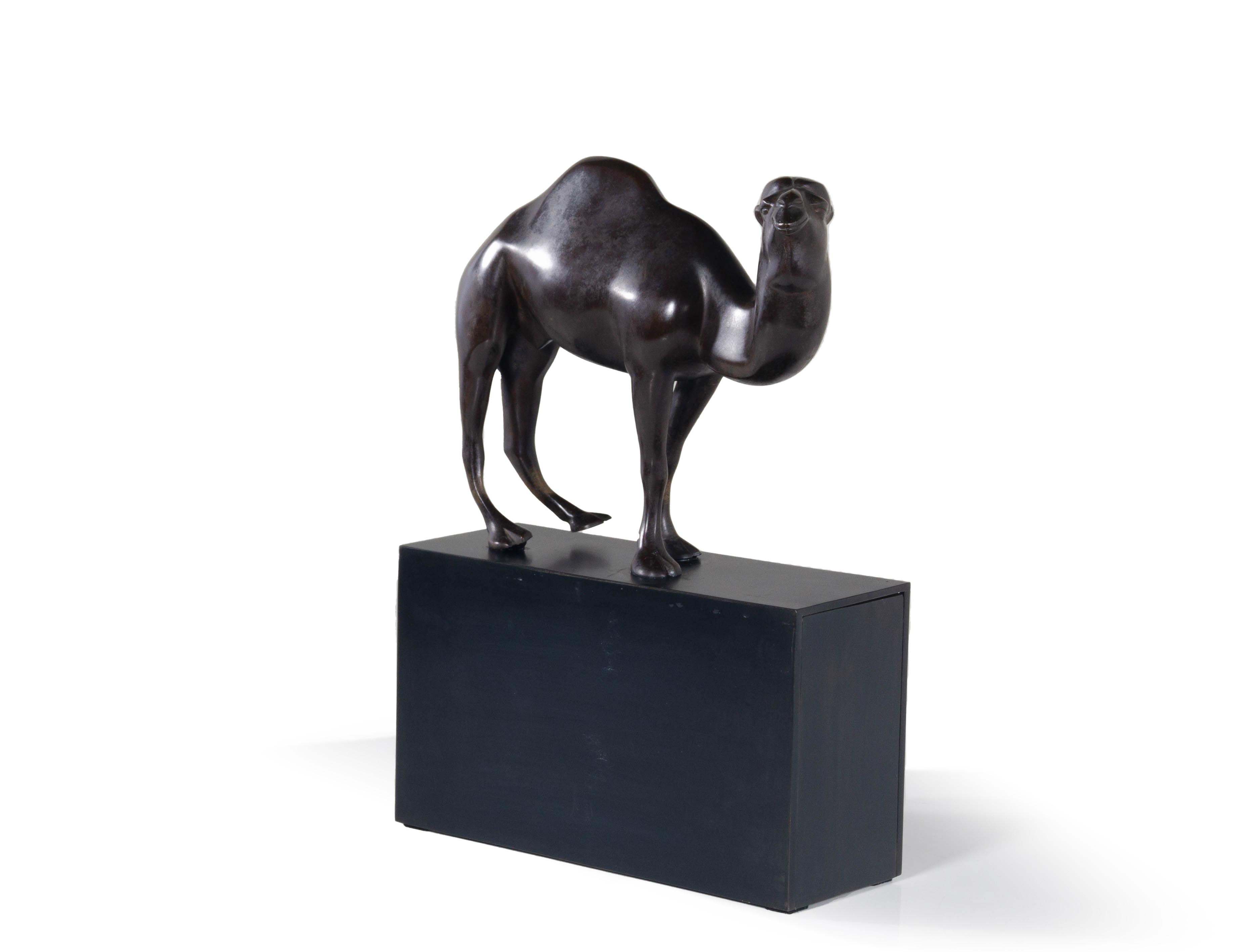 Französische Bronze-Kamelie, neu montiert auf Stahlsockel  (Moderne der Mitte des Jahrhunderts) im Angebot