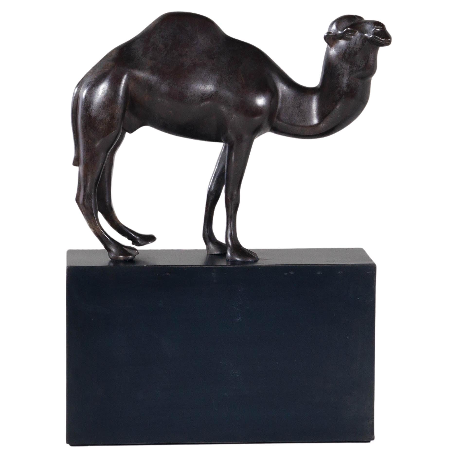 Französische Bronze-Kamelie, neu montiert auf Stahlsockel 