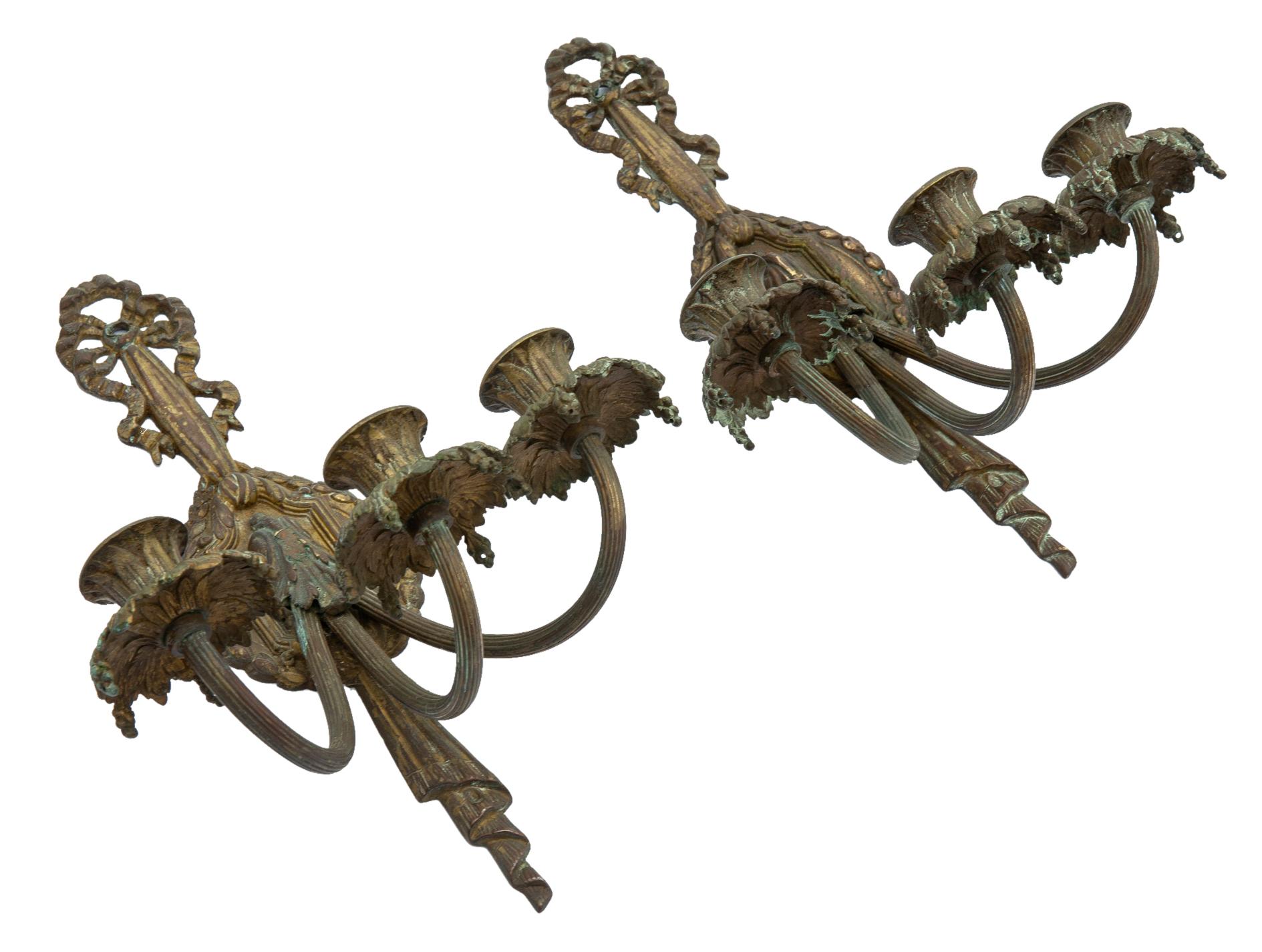 French Bronze Candle Sconces, a Pair In Good Condition For Sale In Malibu, CA