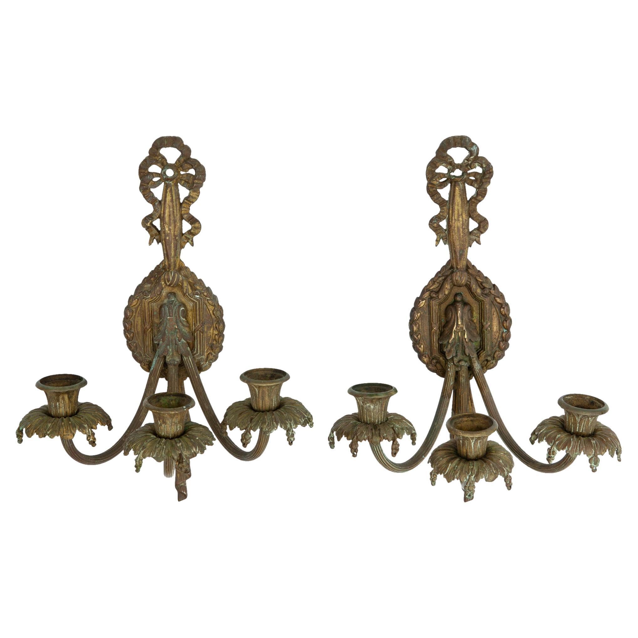French Bronze Candle Sconces, a Pair
