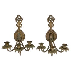 French Bronze Candle Sconces, a Pair